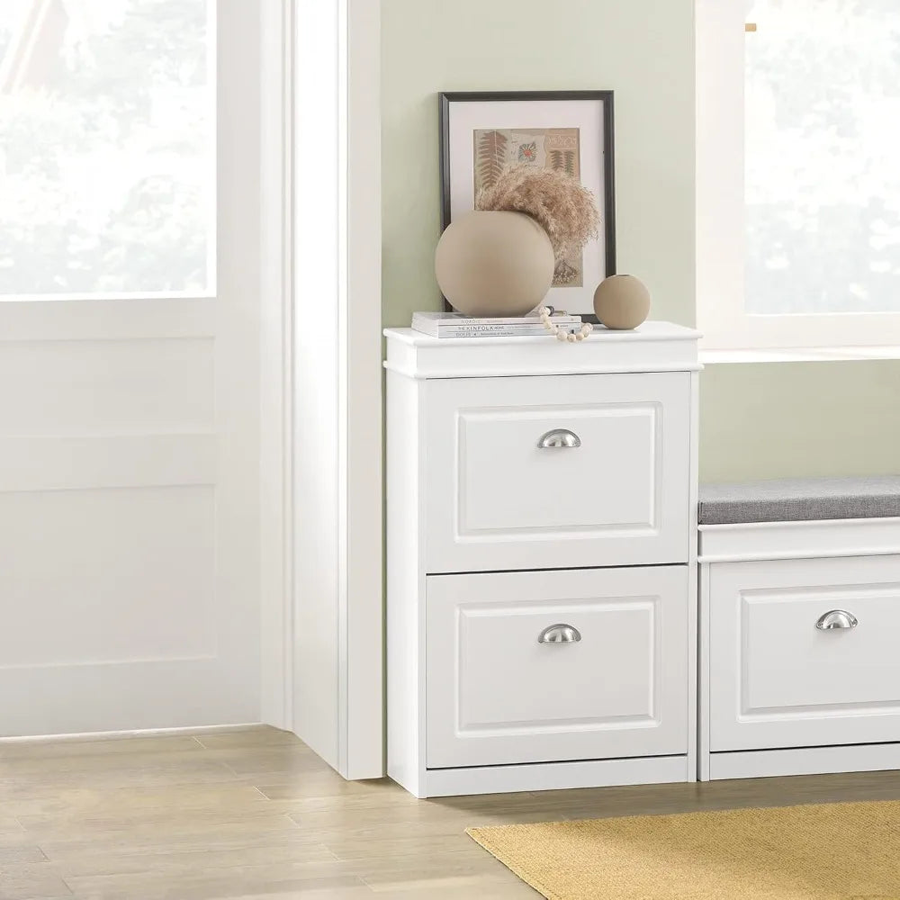 2 Flip-Drawers Shoe Cabinet, Slim Shoe Rack, Shoe Storage Cupboard Organizer Unit for Entryway and Hallway, 21.26"x9.45"x32.68" - Home Fusion