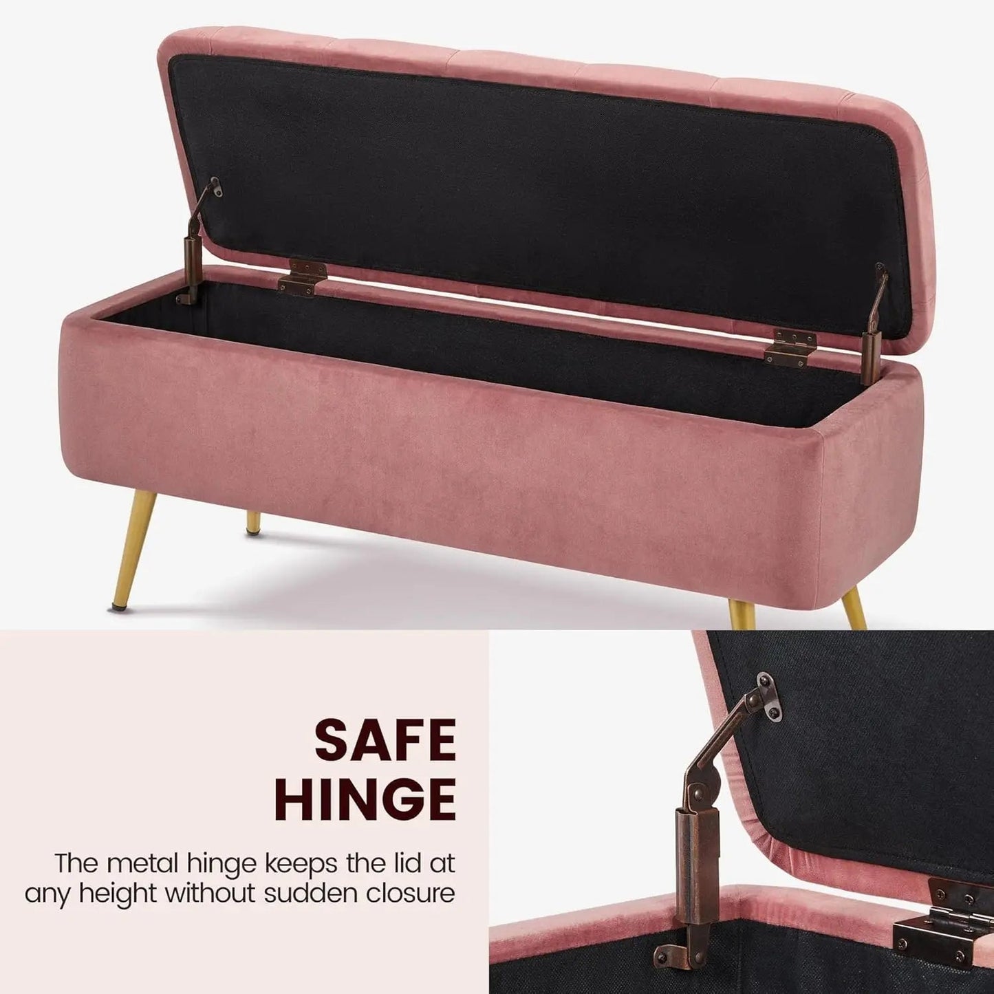 Yaheetech Ottoman 42 In Storage Bench with Storage Folding Polyester Boucle Bench Foot Stool Bench Hinged Stool Footstool - Home Fusion