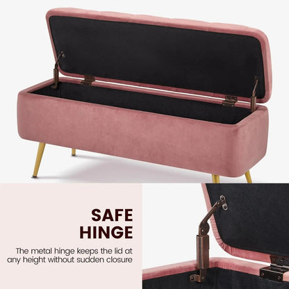 Yaheetech Ottoman 42 In Storage Bench with Storage Folding Polyester Boucle Bench Foot Stool Bench Hinged Stool Footstool - Home Fusion