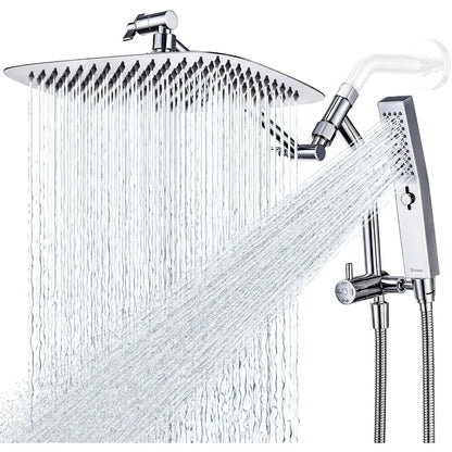 All Metal 12 Inch Shower Head with Massage Mode Handhelde, Rain Shower Head with Handheld Spray Combo, 3-Way Diverter with Paus - Home Fusion