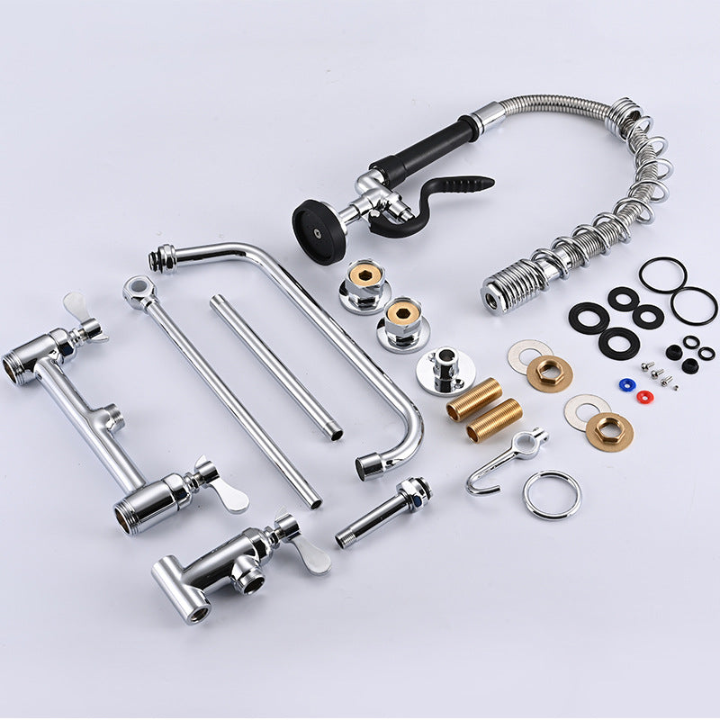 Collection of plumbing parts including pipes, connectors, and springs on a white background