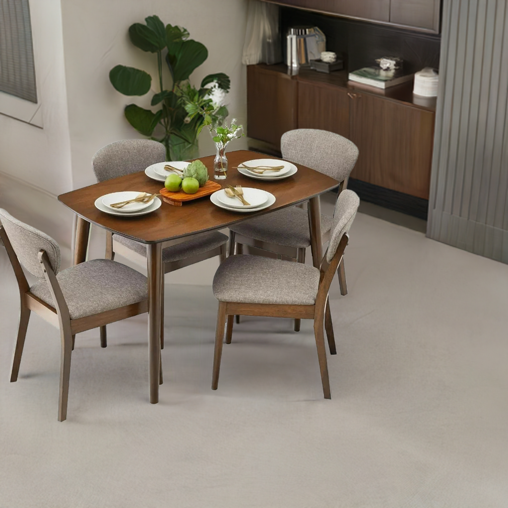 Dining Set Apartment w/ 4 Chairs, Padded Seats & Backrests, Wooden Frame,Compact Mid-Century Modern Table & Chair Set Home Fusion
