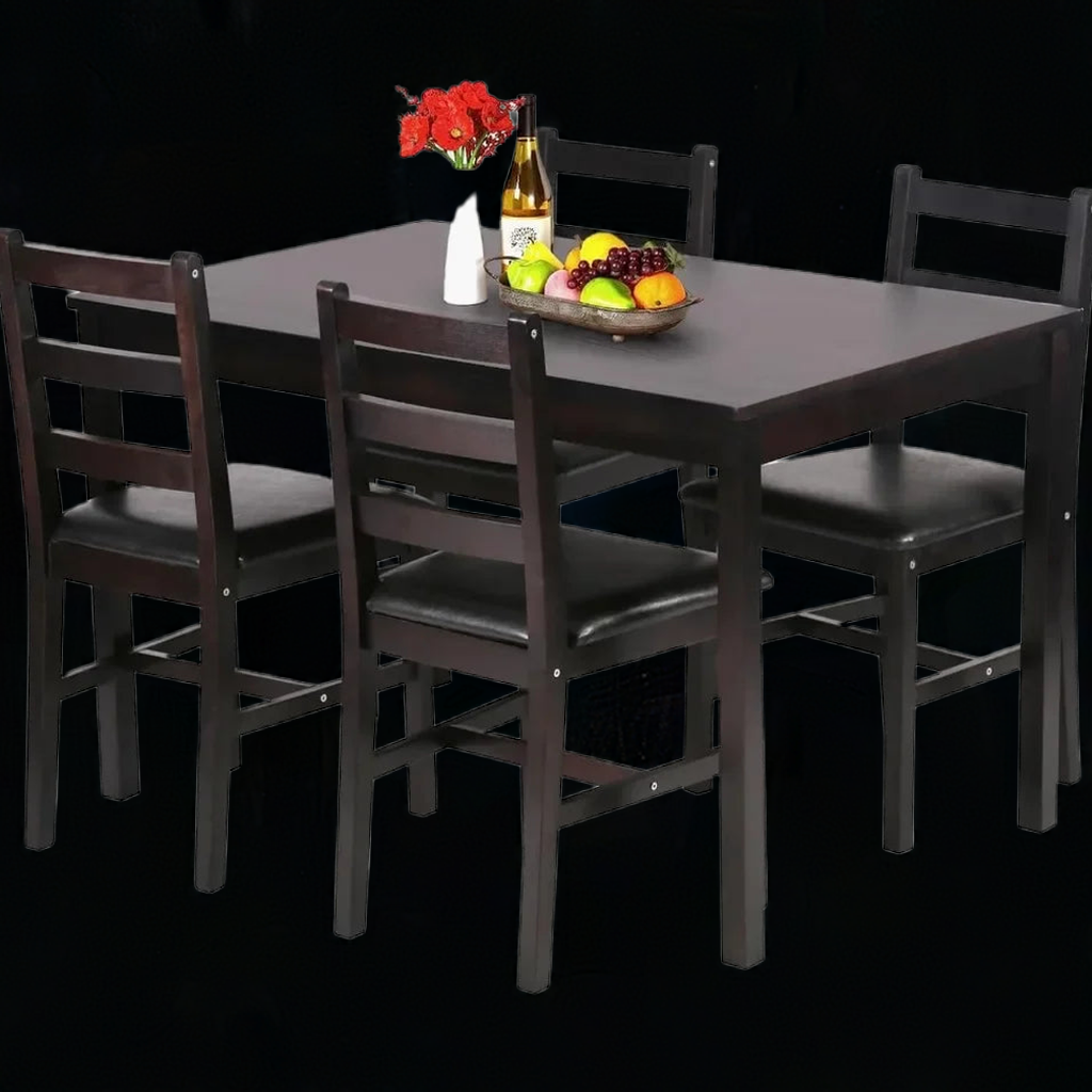 FDW Kitchen Table and Chairs for 4 Dining Room Table Set,Wood Elegant Kitchen Sets for Small Space,Dark Brown - Home Fusion