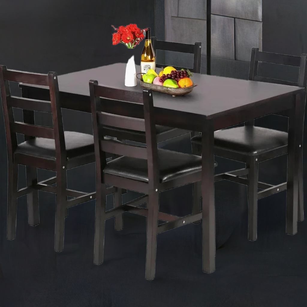 FDW Kitchen Table and Chairs for 4 Dining Room Table Set,Wood Elegant Kitchen Sets for Small Space,Dark Brown - Home Fusion