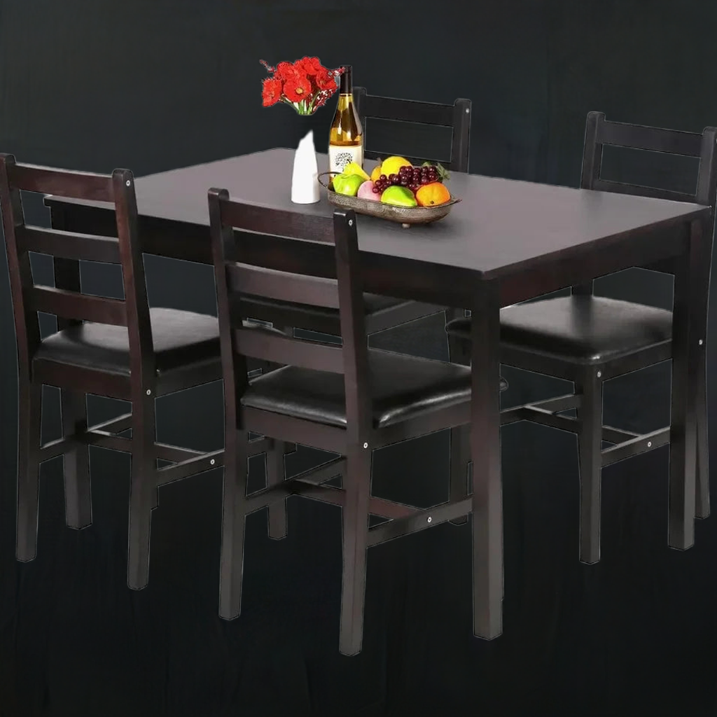 FDW Kitchen Table and Chairs for 4 Dining Room Table Set,Wood Elegant Kitchen Sets for Small Space,Dark Brown - Home Fusion