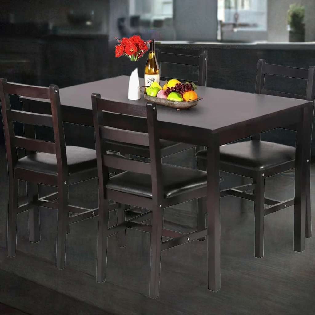 FDW Kitchen Table and Chairs for 4 Dining Room Table Set,Wood Elegant Kitchen Sets for Small Space,Dark Brown - Home Fusion