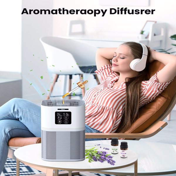 2 in 1 Air Purifier for Home Allergies Pets Hair Odor Eliminators, Aromatherapy diffuser and Auto Mode, Quiet Air Cleaner - Home Fusion