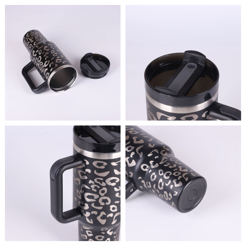 40 Oz Insulated Tumbler With Handle & Straw – Stainless Steel Spill-Proof Travel Mug. - Home Fusion