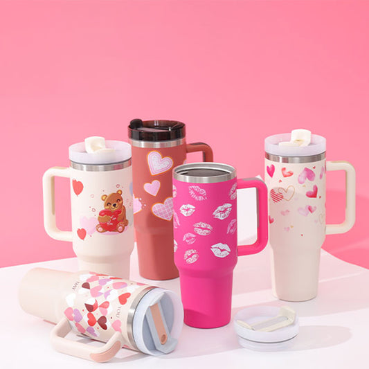 40 Oz Insulated Tumbler With Handle & Straw – Stainless Steel Spill-Proof Travel Mug. - Home Fusion