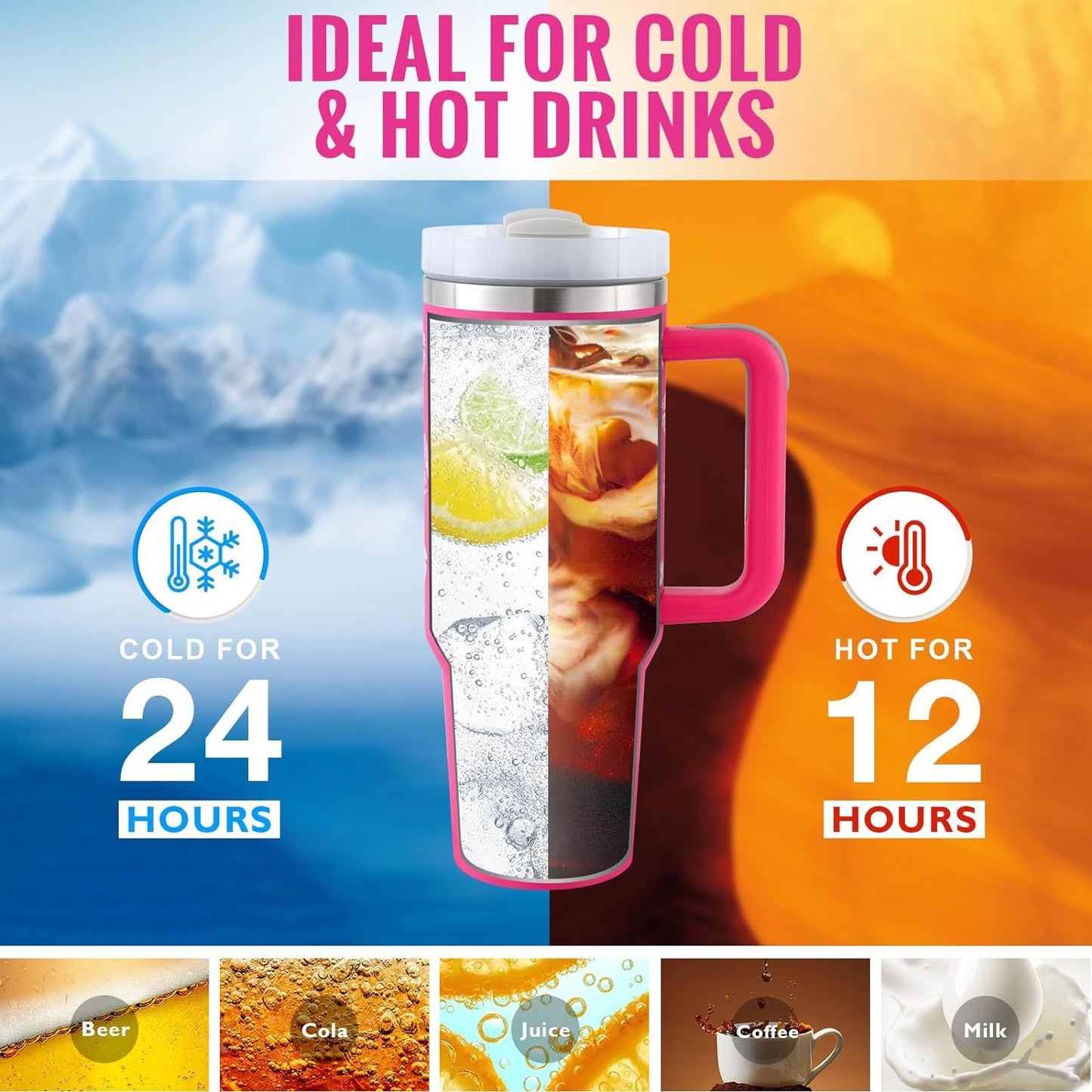40 Oz Insulated Tumbler With Handle & Straw – Stainless Steel Spill-Proof Travel Mug. - Home Fusion