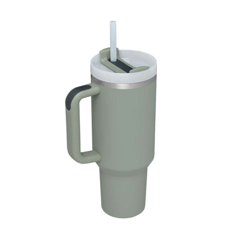 40 Oz Insulated Tumbler With Handle & Straw – Stainless Steel Spill-Proof Travel Mug. - Home Fusion
