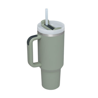 40 Oz Insulated Tumbler With Handle & Straw – Stainless Steel Spill-Proof Travel Mug. - Home Fusion