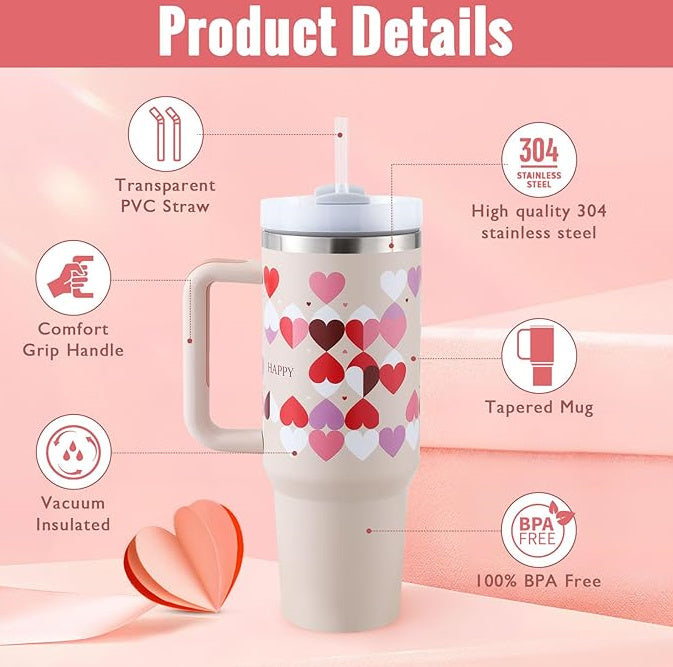 40 Oz Insulated Tumbler With Handle & Straw – Stainless Steel Spill-Proof Travel Mug. - Home Fusion