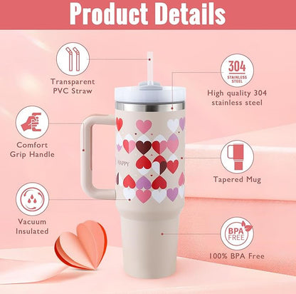 40 Oz Insulated Tumbler With Handle & Straw – Stainless Steel Spill-Proof Travel Mug. - Home Fusion