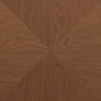 A close-up of a medium brown wood grain surface arranged in a geometric diamond pattern.