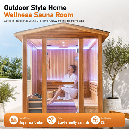 6000W Outdoor Traditional Steam Sauna for 4 People – Cedar Wood Sauna.