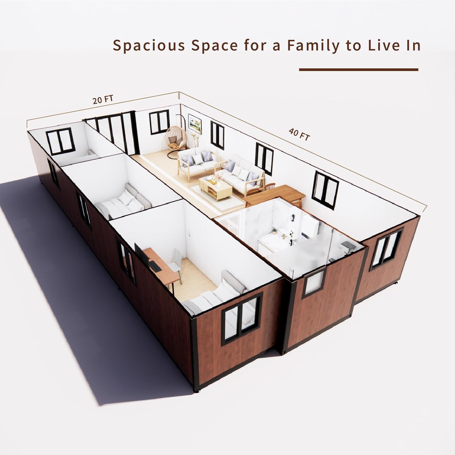 40FT Portable Tiny Home – 3 Bed, Modular Kitchen & Full Bathroom - Home Fusion