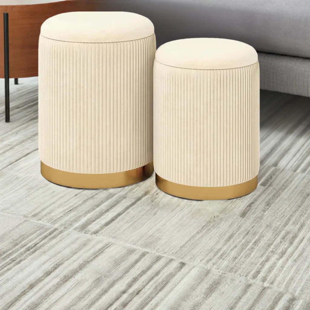 Comfort corner Velvet Storage Ottoman Set of 2,Round Ottoman with Storage, Footrest Vanity Stool Chair, Stackable Footstool - Home Fusion