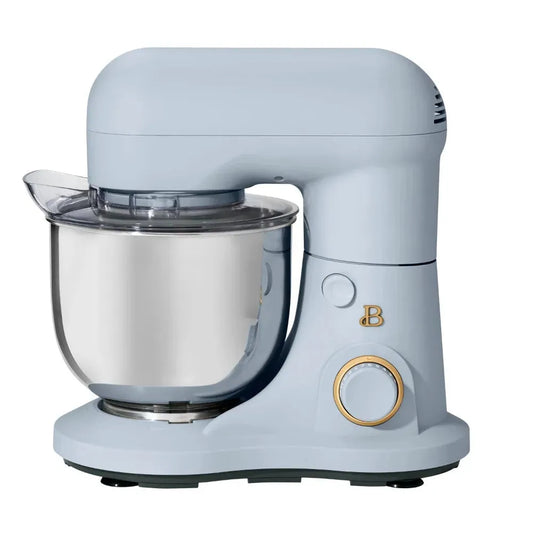 Dough mixer for home with stainless steel bowl, multiple speed settings, and whisk attachments for baking