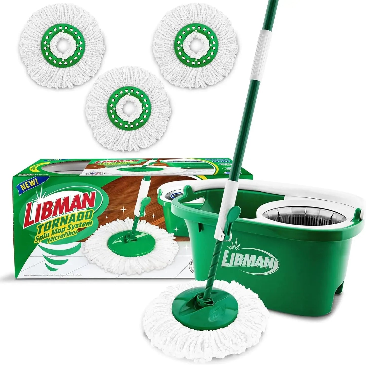 Tornado Spin Mop System - Mop and Bucket with Wringer Set for Floor Cleaning - 2 Total Mop Heads Included, Green - Home Fusion