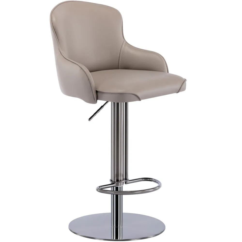 Black Titanium Stainless Steel Bar Stools,Grade Modern Leather Bar Chair with Backrest,Swivel Adjustable Height for Kitchen Counter and Dining Room (Grey 1pc) - Home Fusion