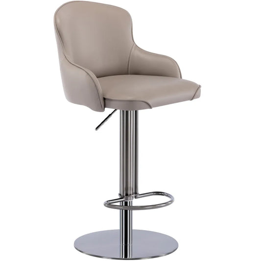 Black Titanium Stainless Steel Bar Stools,Grade Modern Leather Bar Chair with Backrest,Swivel Adjustable Height for Kitchen Counter and Dining Room (Grey 1pc) - Home Fusion