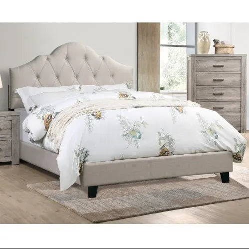Contemporary 1pc Queen Size Bed Adjustable HB Light Brown Polyfiber Tufted Upholstered Wooden Bedframe Bedroom Furniture - Home Fusion