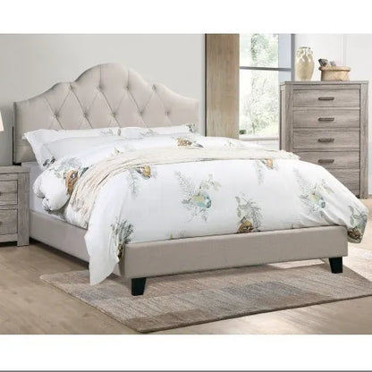 Contemporary 1pc Queen Size Bed Adjustable HB Light Brown Polyfiber Tufted Upholstered Wooden Bedframe Bedroom Furniture - Home Fusion