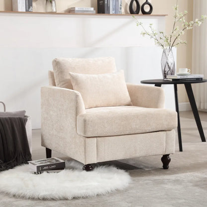 COOLMORE Wood Frame Armchair,  Modern Accent Chair Lounge Chair for Living Room,Tufted Club Chair, Mid Century Modern Arm Chairs with Studded, Solid Wood Frame, for Bedroom, Reading(Wine red Chenille) - Home Fusion