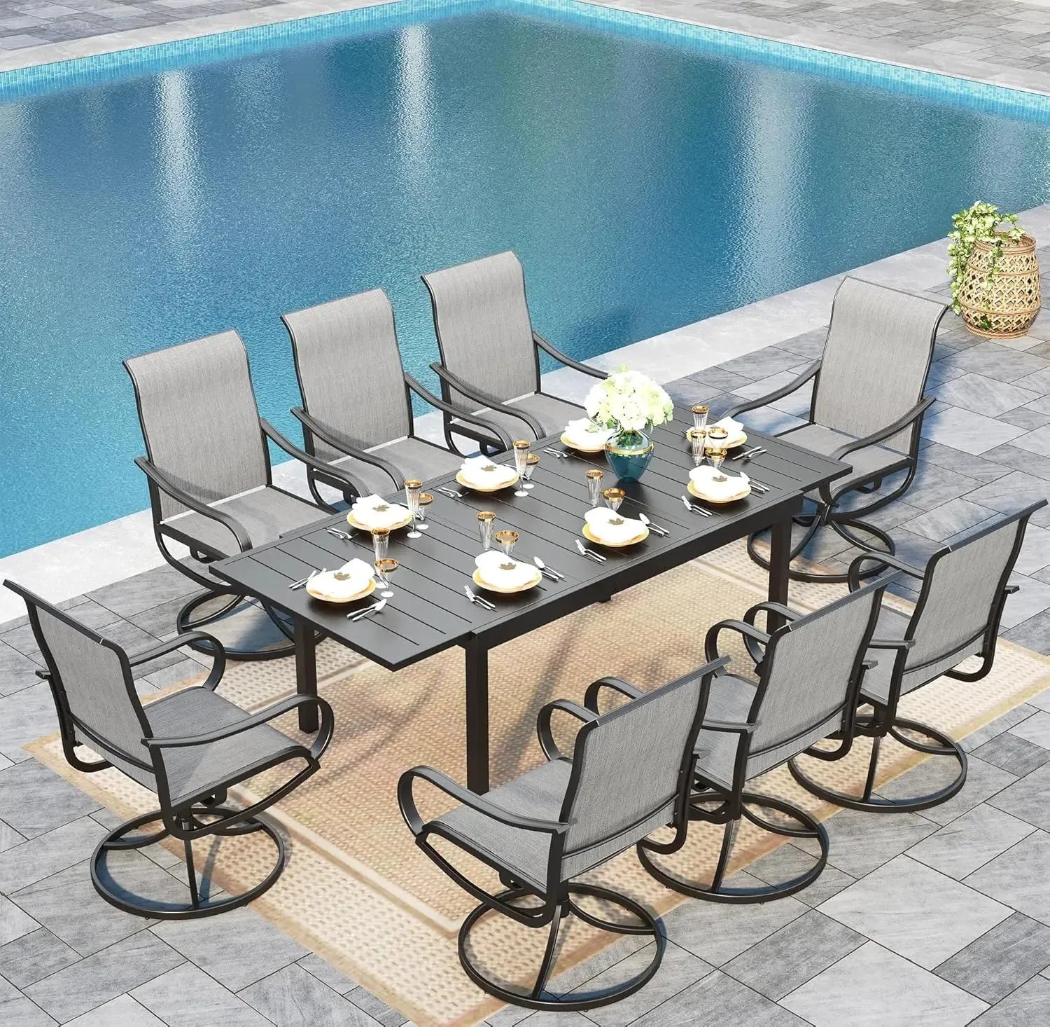 Outdoor Dining set Patio Dining sets Patio Table and Chairs set 9 Pieces Outdoor Dining Table for 8 with Swivel Patio Chairs - Home Fusion