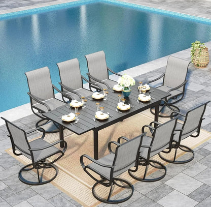 Outdoor Dining set Patio Dining sets Patio Table and Chairs set 9 Pieces Outdoor Dining Table for 8 with Swivel Patio Chairs - Home Fusion