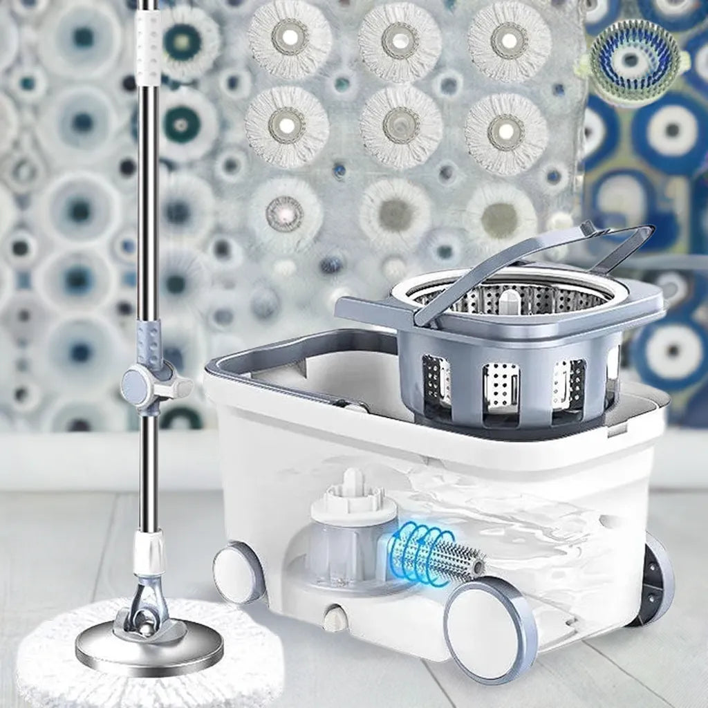Spin Mop Bucket Deluxe 360 Spinning Floor Cleaning System with 6 Microfiber Replacement Head Refills,62" Extended Handle - Home Fusion