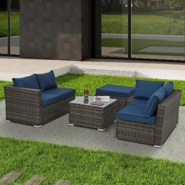 4 Set Wicker Furniture With Tempered Glass Coffee Table - Home Fusion