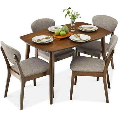 Dining Set Apartment w/ 4 Chairs, Padded Seats & Backrests, Wooden Frame,Compact Mid-Century Modern Table & Chair Set - Home Fusion