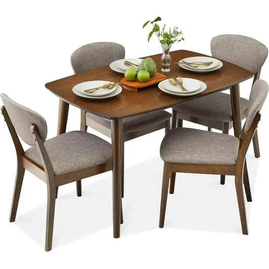 Dining Set Apartment w/ 4 Chairs, Padded Seats & Backrests, Wooden Frame,Compact Mid-Century Modern Table & Chair Set - Home Fusion