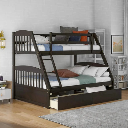 Solid Wood Twin Over Full Bunk Bed with Two Storage Drawer,Convertible to 2 Separated beds (White) bunk beds for kids - Home Fusion