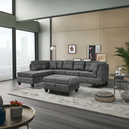 Living Room Furniture Sets,Sectional Sofa with Storage Ottoman,L-Shaped 2 Pillows&Extra Wide Reversible Chaise,