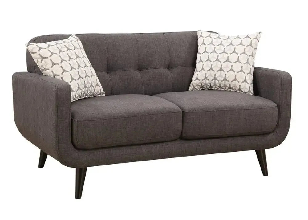 61" Charcoal And Black Loveseat and Toss Pillows - Home Fusion