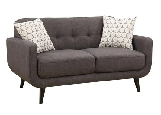 61" Charcoal And Black Loveseat and Toss Pillows - Home Fusion