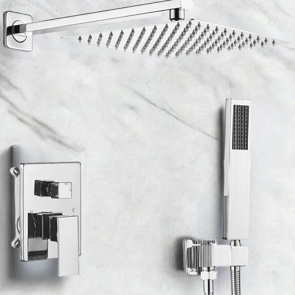 JingGang Polished Chrome Shower System 10 Inch Bathroom Luxury Rain Mixer Shower Combo Set Wall Mounted Rainfall Shower