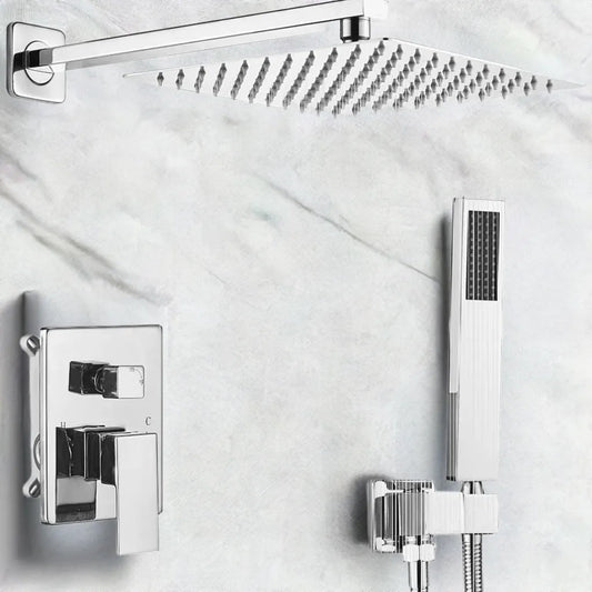 JingGang Polished Chrome Shower System 10 Inch Bathroom Luxury Rain Mixer Shower Combo Set Wall Mounted Rainfall Shower