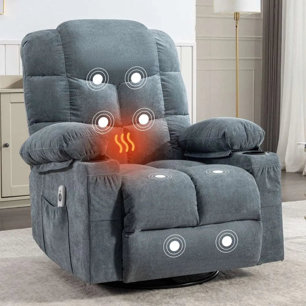 Massage Rocker Recliner Chair Rocking Chairs for Adults Oversized with 2 Cup Holders, USB Charge Port Soft Features a Manual Massage and Heat.(A+B)BROWN - Home Fusion