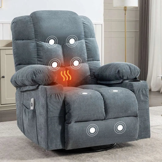 Massage Rocker Recliner Chair Rocking Chairs for Adults Oversized with 2 Cup Holders, USB Charge Port Soft Features a Manual Massage and Heat.(A+B)BROWN - Home Fusion