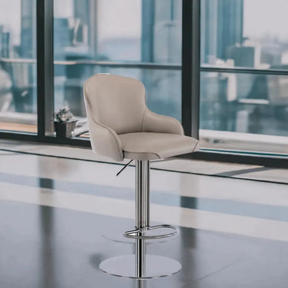 Black Titanium Stainless Steel Bar Stools,Grade Modern Leather Bar Chair with Backrest,Swivel Adjustable Height for Kitchen Counter and Dining Room (Grey 1pc) - Home Fusion