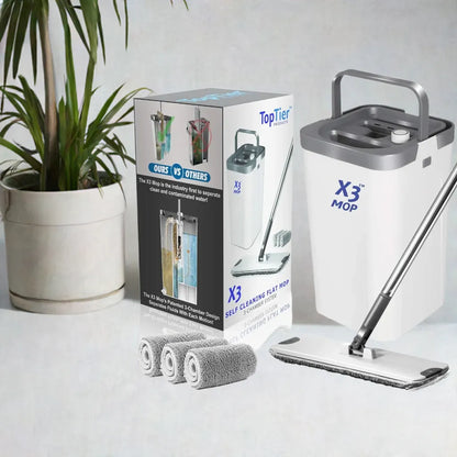 X3 Mop, Separates Dirty and Clean Water, 3-Chamber Design, Flat Mop and Bucket Set, Hands Free Home Floor Cleaning - Home Fusion