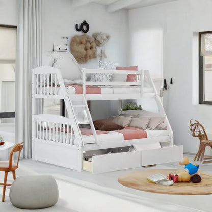 Solid Wood Twin Over Full Bunk Bed with Two Storage Drawer,Convertible to 2 Separated beds (White) bunk beds for kids - Home Fusion