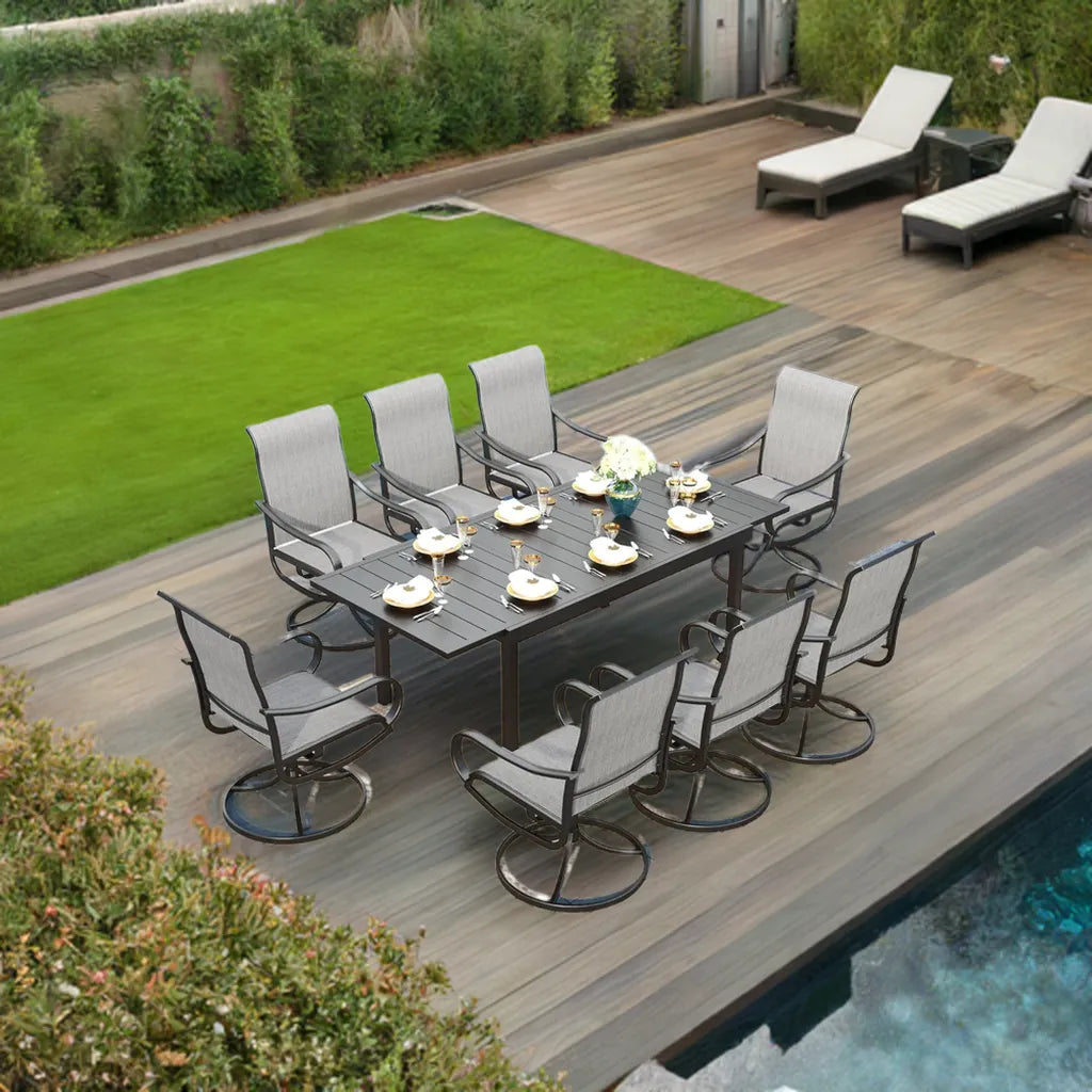 Outdoor Dining set Patio Dining sets Patio Table and Chairs set 9 Pieces Outdoor Dining Table for 8 with Swivel Patio Chairs - Home Fusion