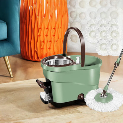 Spin Mop and Bucket with Wringer Set, Floor Cleaning System with Foot Pedal, Easy Wring, Adjustable Handle - Home Fusion