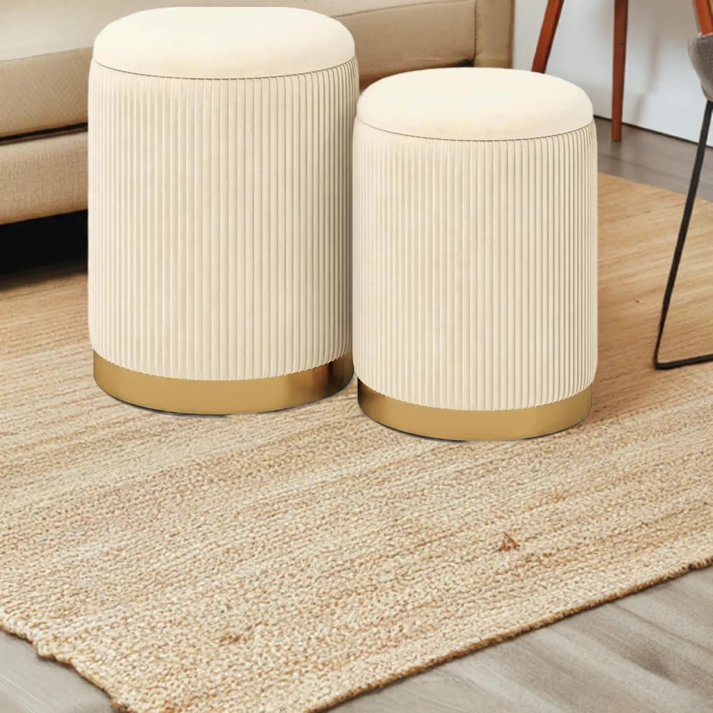 Comfort corner Velvet Storage Ottoman Set of 2,Round Ottoman with Storage, Footrest Vanity Stool Chair, Stackable Footstool - Home Fusion