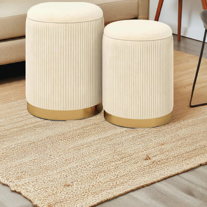 Comfort corner Velvet Storage Ottoman Set of 2,Round Ottoman with Storage, Footrest Vanity Stool Chair, Stackable Footstool - Home Fusion